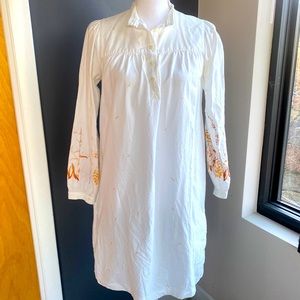 APC White Peasant Dress with Orange Floral Sleeves